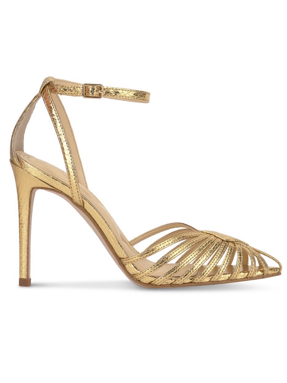 Jessica Simpson Metallic Gold Strappy Pointed-Toe Stiletto Heels - Picture 5 of 5